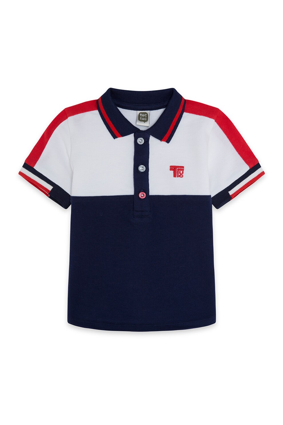 Tuc Tuc, Tricou polo din material pique cu model colorblock, Bleumarin/Alb/Rosu