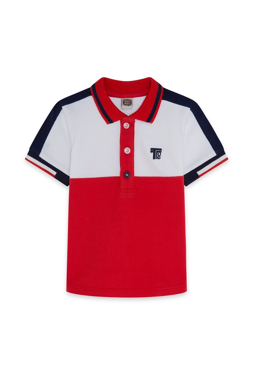 Tuc Tuc, Tricou polo din material pique cu model colorblock, Rosu/Alb/Albastru