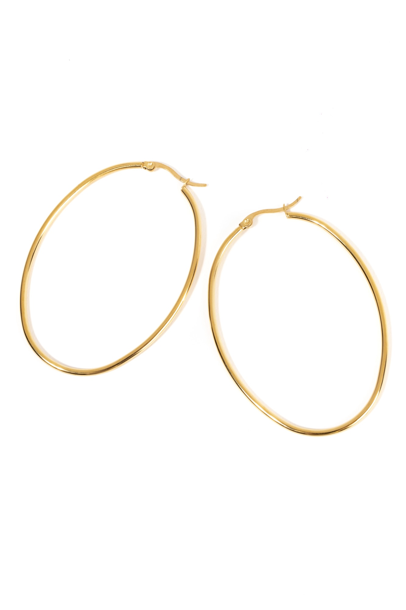 Cercei ovali din otel inoxidabil placat cu aur 18K, Mosselle, 7 cm