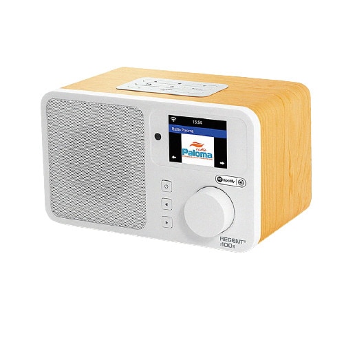 Radio cu ceas, REGENT, i100s, Internet, Functie Alarma, Bluetooth, Wi-Fi, 9 W, Plastic, Alb/Lemn