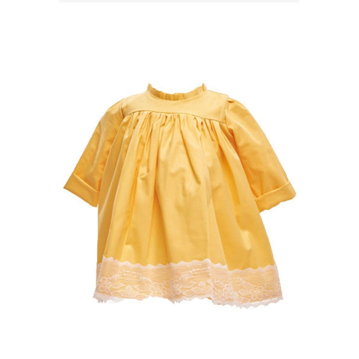 Rochie de Botez “Sabra”, cu broderie, captusita cu bumbac, galben, 0-6 luni