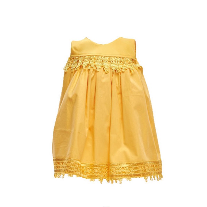 Rochie de Botez “Lumina”, cu broderie, captusita cu bumbac, galben, 0-6 luni