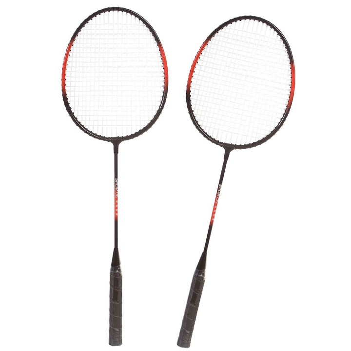 Set 2 rachete de badminton si 2 fluturasi, ideale pentru copii, negru/rosu, 61 x 20 x 2 cm