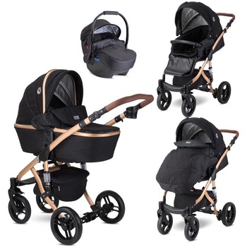 Carucior Set, Lorelli, Rimini Premium, cos landou individual inclus, Black Stars, colectie 2021 Carucior Set, Lorelli, Rimini Premium, cos landou individual inclus, Black Stars, colectie 2021
