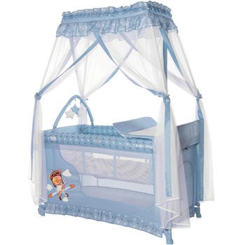 Patut pliabil stil baldachin Lorelli Magic Sleep Blue Adventure, cu accesorii, Albastru Patut pliabil stil baldachin Lorelli Magic Sleep Blue Adventure, cu accesorii, Albastru