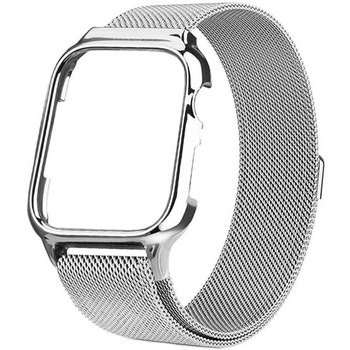 Curea iUni compatibila cu Apple Watch 1/2/3/4/5/6, 38mm, Milanese Loop, carcasa protectie incorporata, Silver Curea iUni compatibila cu Apple Watch 1/2/3/4/5/6, 38mm, Milanese Loop, carcasa protectie incorporata, Silver
