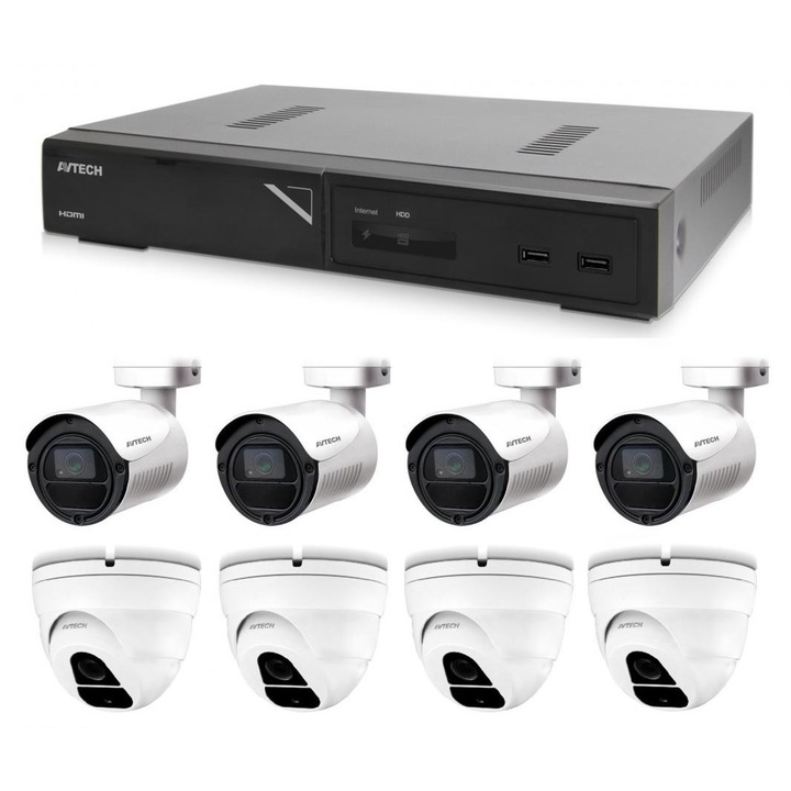 Kit supraveghere NVR+4 Camere DGM2103SV+4 Camere DGM2203SVSE+8 Cabluri UTP, Avtech, IP, 30FpS