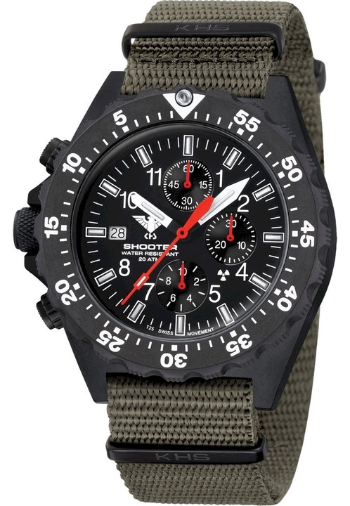 Ceas barbati, KHS, Analog, Textil, Kaki/Negru