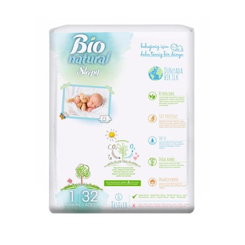 Scutece Sleepy Bio Natural Marime 1 Newborn , 2-5kg, 32 bucati Scutece Sleepy Bio Natural Marime 1 Newborn , 2-5kg, 32 bucati