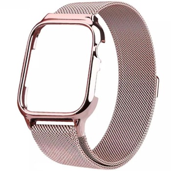 Curea iUni compatibila cu Apple Watch 1/2/3/4/5/6, 42mm, Milanese Loop, carcasa protectie incorporata, Rose Gold Curea iUni compatibila cu Apple Watch 1/2/3/4/5/6, 42mm, Milanese Loop, carcasa protectie incorporata, Rose Gold