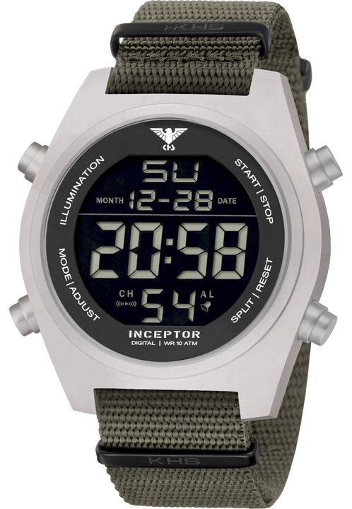 Ceas barbati, KHS, Analog, Textil, Kaki/Gri