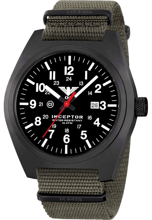 Ceas barbati, KHS, Analog, Textil, Kaki/Negru