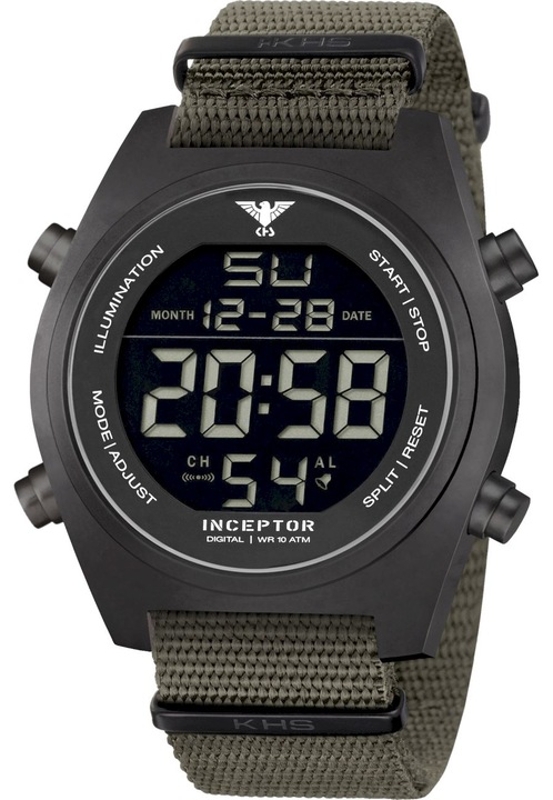 Ceas barbati, KHS, Analog, Textil, Kaki/Negru