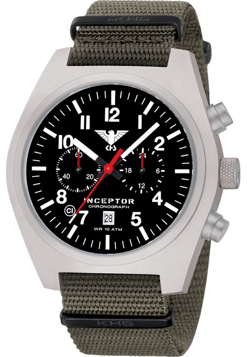 Ceas barbati, KHS, Analog, Textil, Kaki/Gri