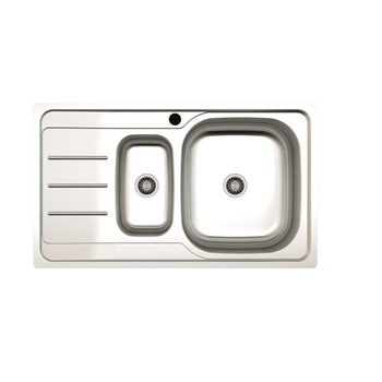 Chiuveta pentru Bucatarie din inox, Propietati Anticalcar, 2 x Cuve Mare/Mica, Dimensiuni 86x50 cm, Sifon Dubla Scurgere cu Ventil, Argintiu Chiuveta pentru Bucatarie din inox, Propietati Anticalcar, 2 x Cuve Mare/Mica, Dimensiuni 86x50 cm, Sifon Dubla Scurgere cu Ventil, Argintiu