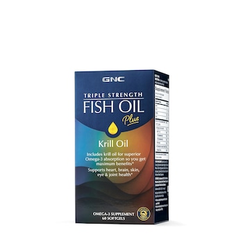 Ulei de Peste Plus Ulei de Krill GNC, Triple Strength, 60 cps Ulei de Peste Plus Ulei de Krill GNC, Triple Strength, 60 cps
