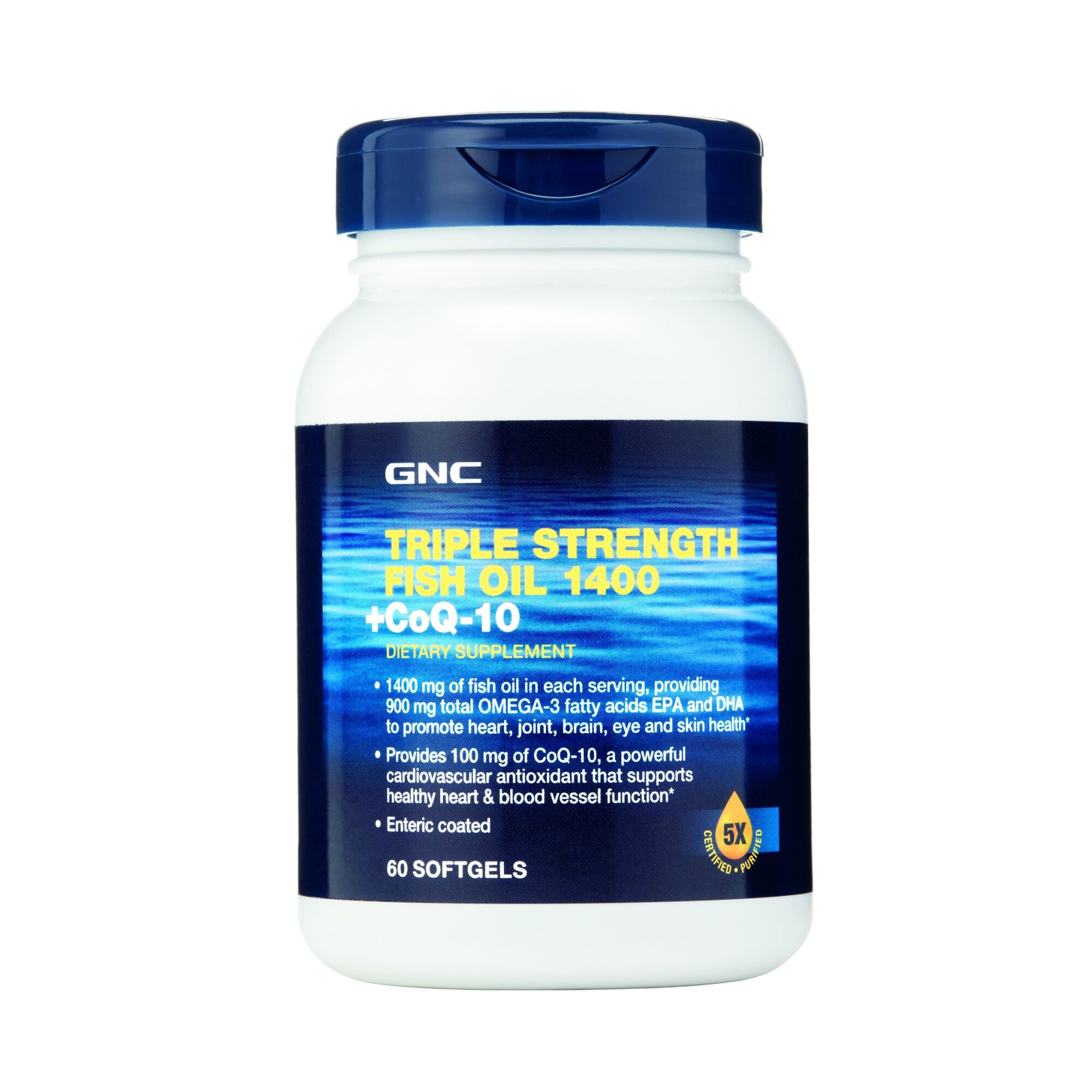 Ulei de Peste si Coenzima Q-10 GNC, Triple Strength Fish Oil 1400 + Coq-10, 60 cps