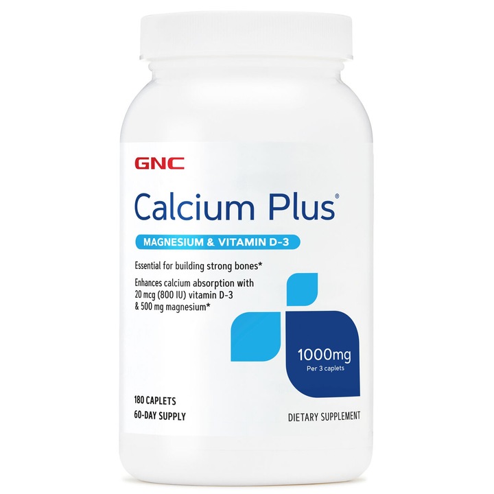 GNC Calcium Plus® Magnesium & Vitamin D-3 1000 mg, Calciu cu Magneziu si Vitamina D-3, 180 tb