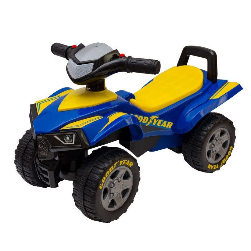 Atv pentru copii cu functii de sunet si lumina, sezut stabil cu maner impingator, design atragator, compartiment depozitare