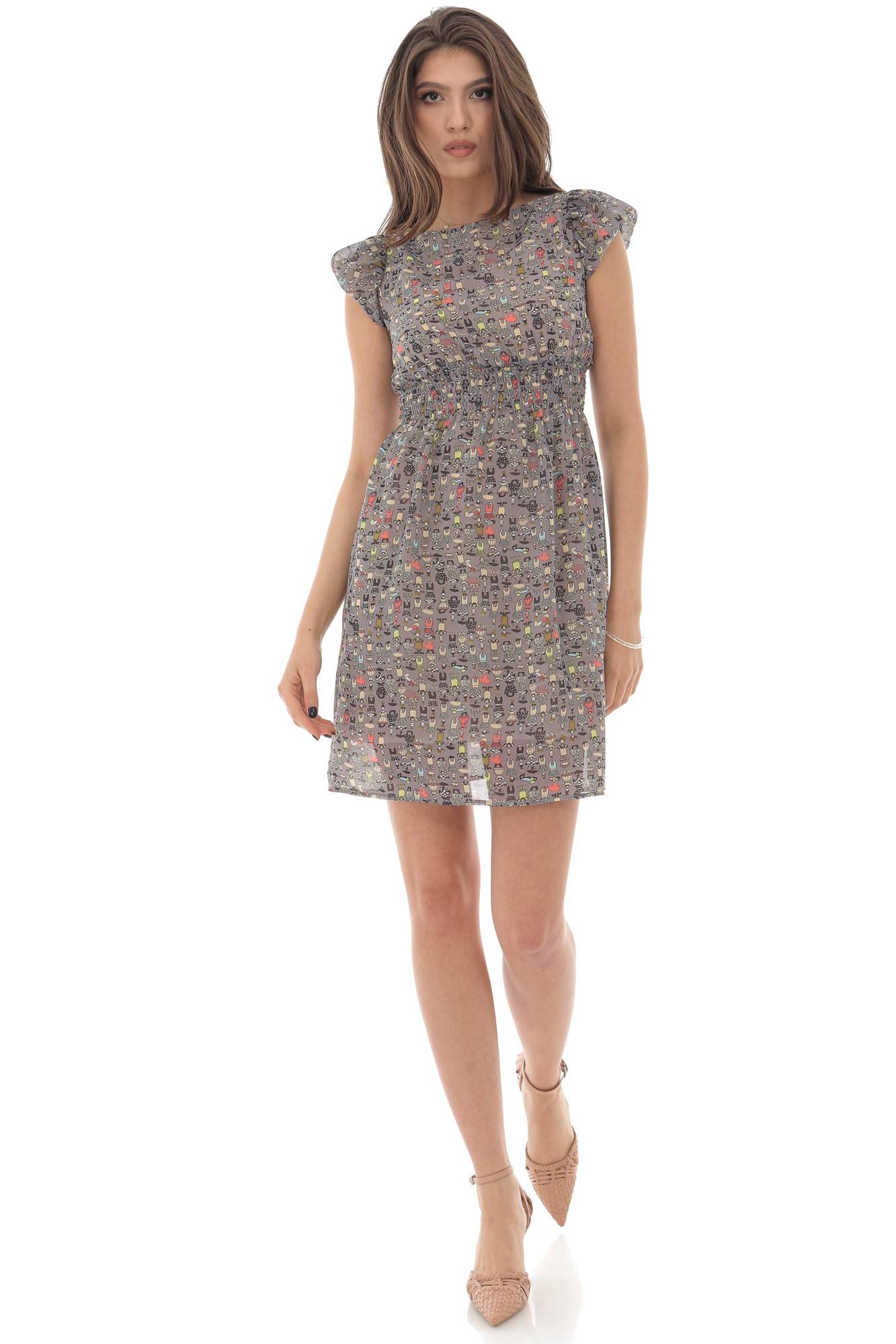 Rochie delicata, ROH DR4281, imprimata, cu maneci bufante,