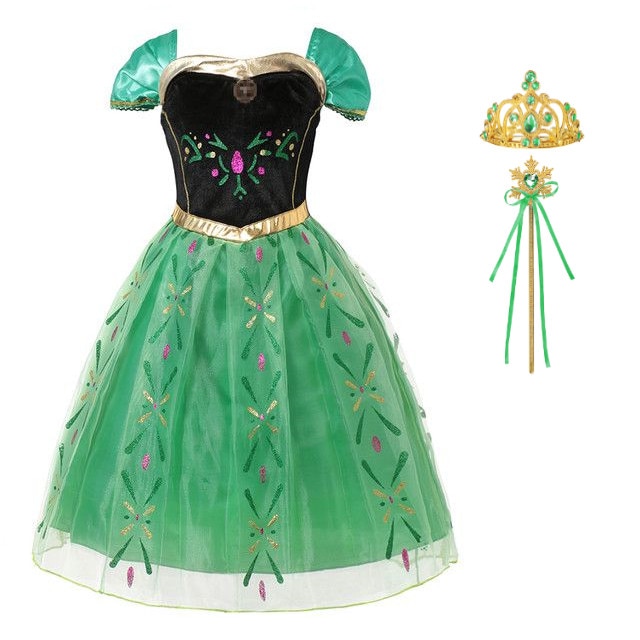 Costum carnaval fete Anna Frozen cu bagheta, coronita ,5-6ani
