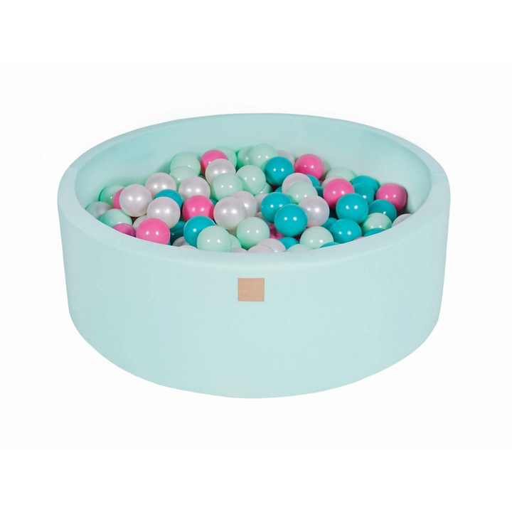 Piscina uscata cu bile Meowbaby, 200 de bile (Alb perlat, turcoaz, roz deschis, mint), 90 x 30 cm, Mint