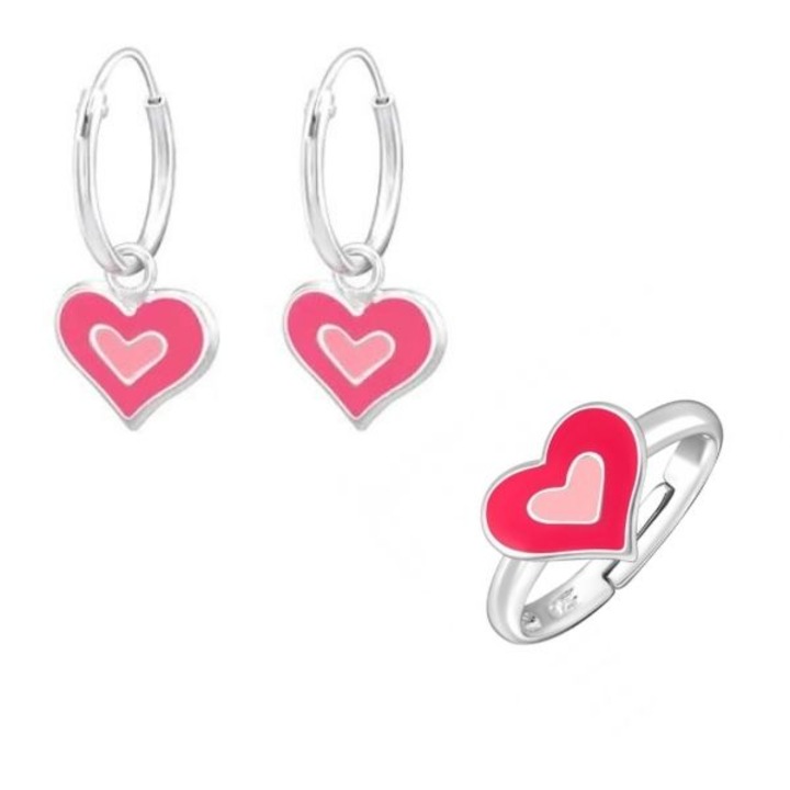 Boutique 23 HeartX gyűrű és fülbevaló szett, 925 ezüst, ékszerdoboz, ezüst