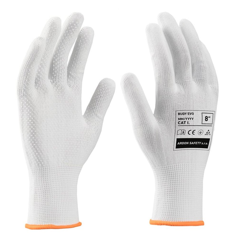 Manusi de protectie cu picouri Buddy Evolution, culoare alb, marimea 8