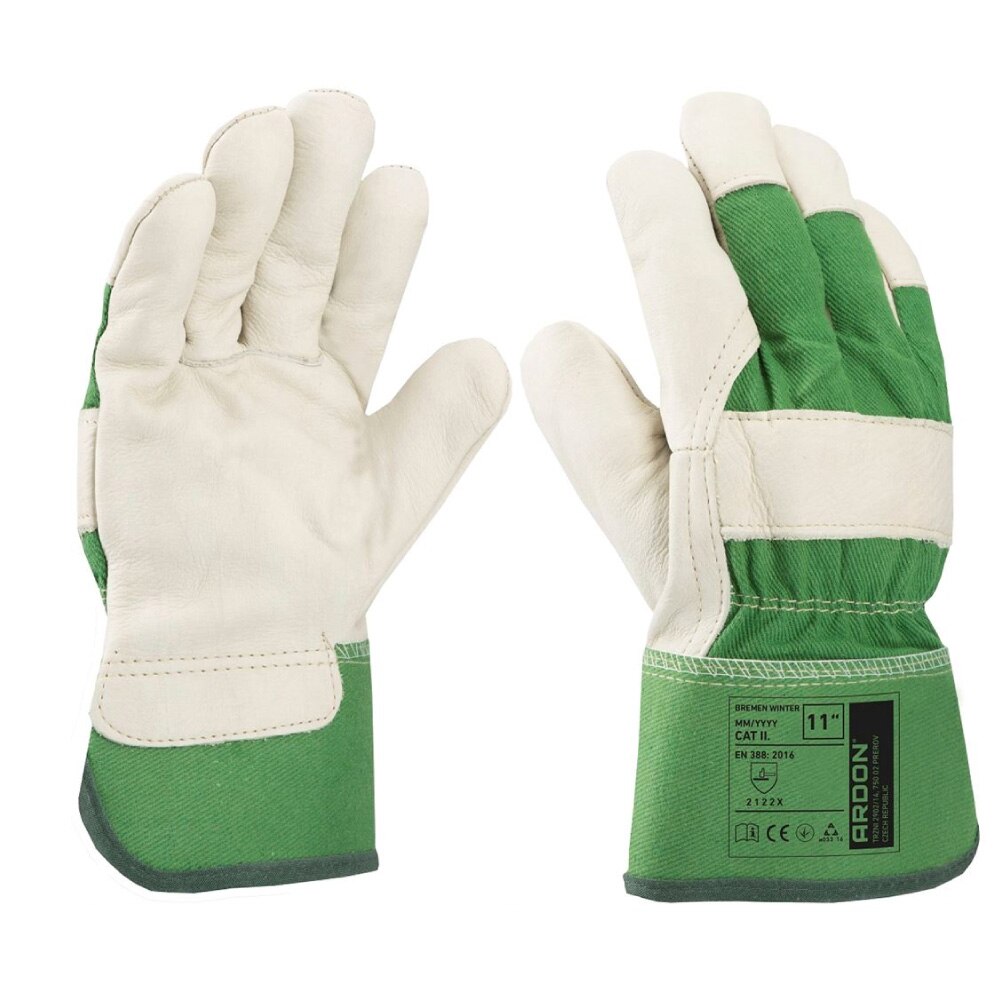 Manusi de protectie de iarna din spalt bovina, captusite Bremen Winter - 2122X, culoare alb-verde, marimea 11