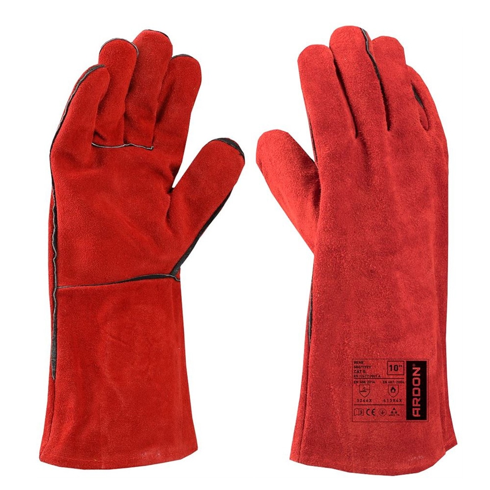 Manusi de protectie pentru sudura din spalt bovina, 35 cm, Rene 3233 313X4X, culoare rosu, marimea 10