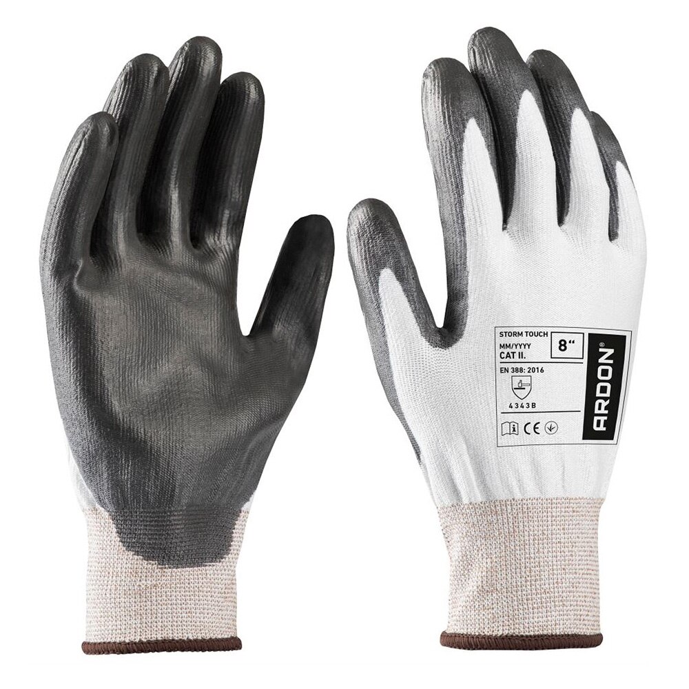 Manusi de protectie antitaiere Storm Touch - 4343B, culoare alb - gri, marimea 10