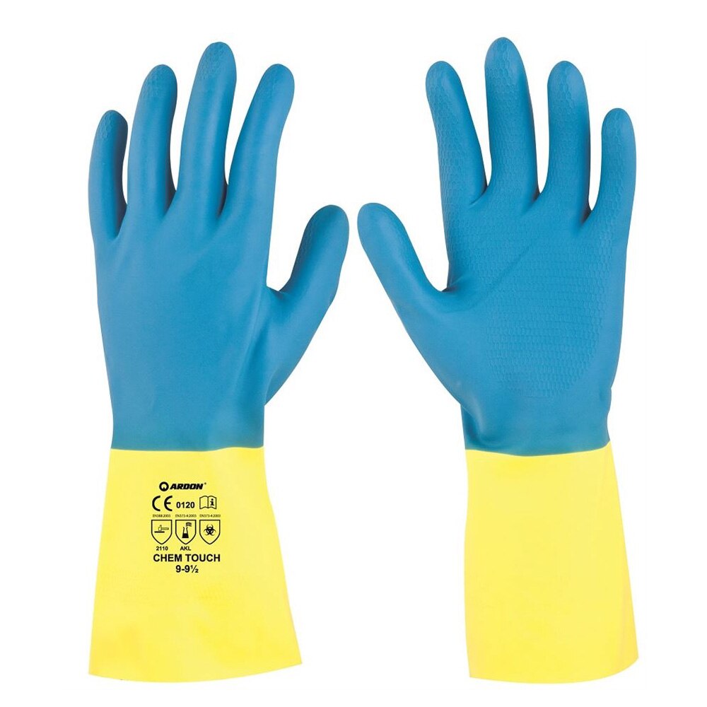 Manusi de protectie antichimice latex/neopren Chem Touch - 2110X, culoare albastru - galben, marimea 7