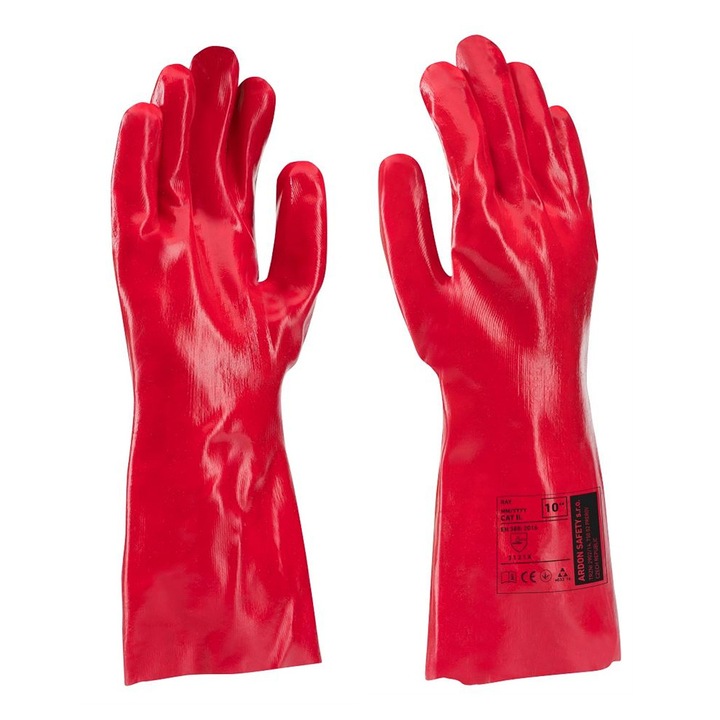 Предпазни ръкавици потопени в PVC 45см - Ray - червени 4121X, цвят червен, размер 45