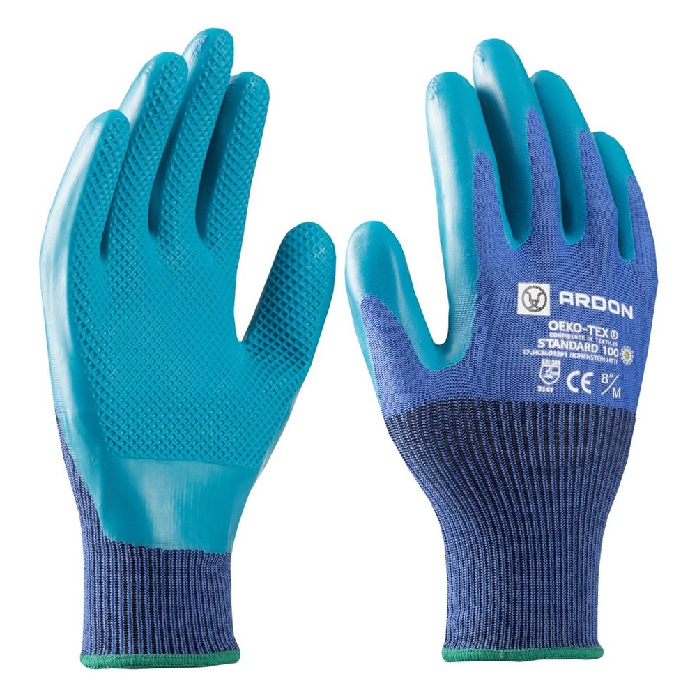 Manusi de protectie imersate in latex 3/4 Green Touch - 3142, culoare albastru, marimea 8