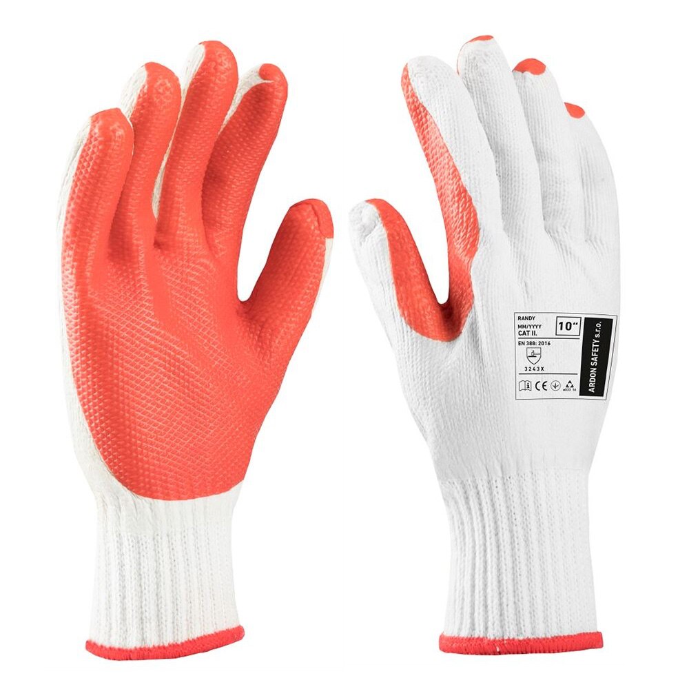 Manusi de protectie cu palma imersata in latex Randy - 3121X, culoare alb - rosu, marimea Universal