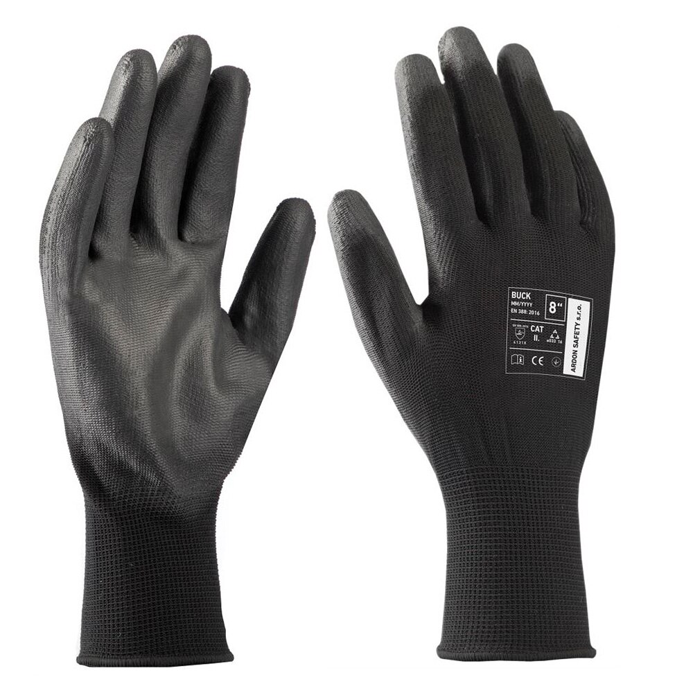 Manusi de protectie cu palma imersata in poliuretan Buck - negru - 4131X, culoare negru, marimea 7