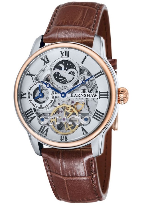 Ceas analogic barbatesc, Earnshaw, Multicolor, Argintiu, Maro