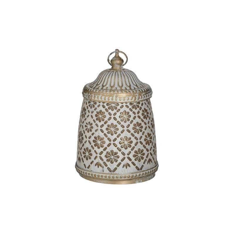 Felinar din sticla si metal cu LED Antique White Gold 9 cm x 14 cm