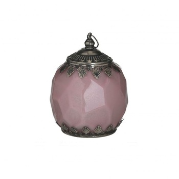 Felinar din sticla si metal cu LED Pink 11 cm x 13 cm Felinar din sticla si metal cu LED Pink 11 cm x 13 cm