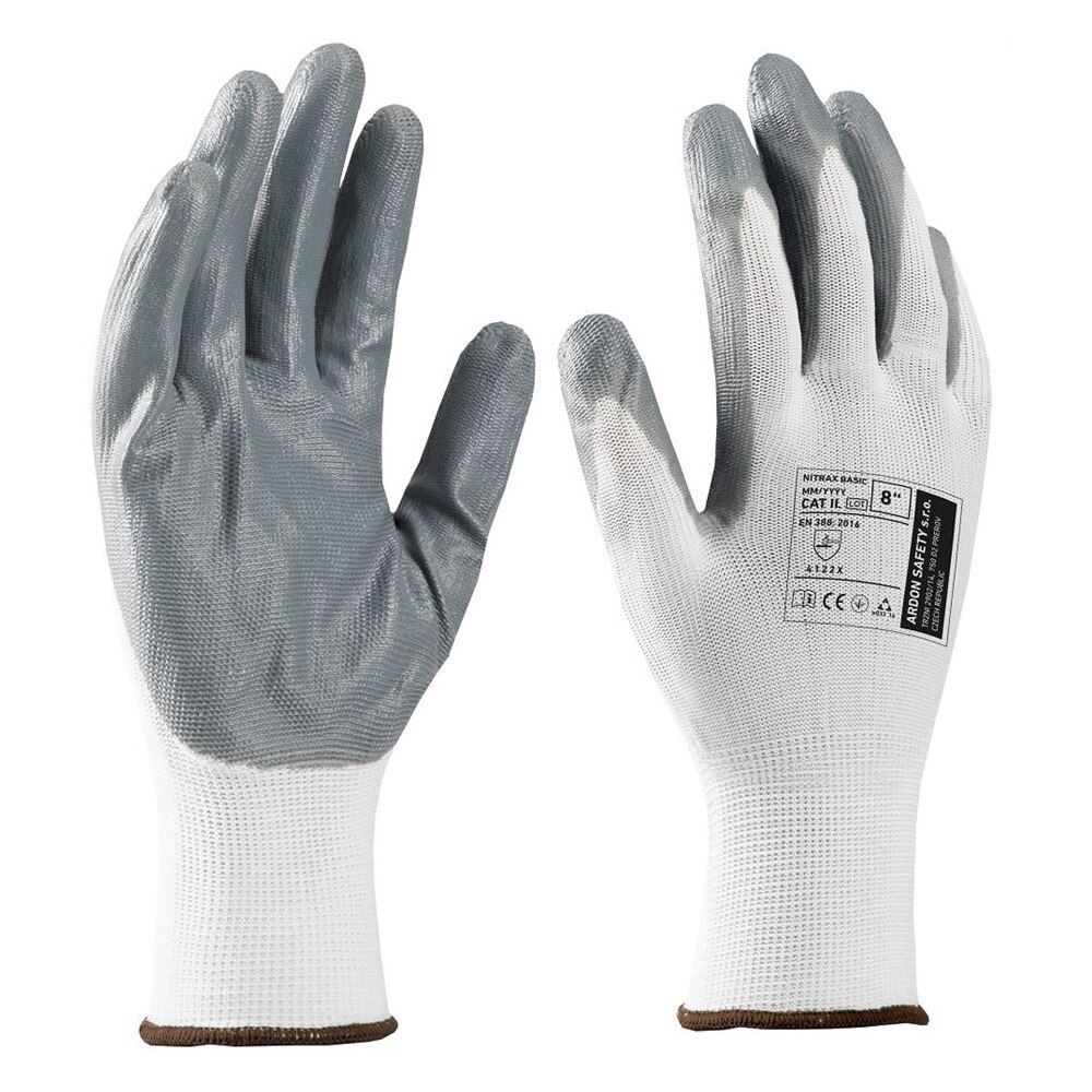 Manusi de protectie Nitrax Basic- 4121X, culoare alb - gri, marimea 10
