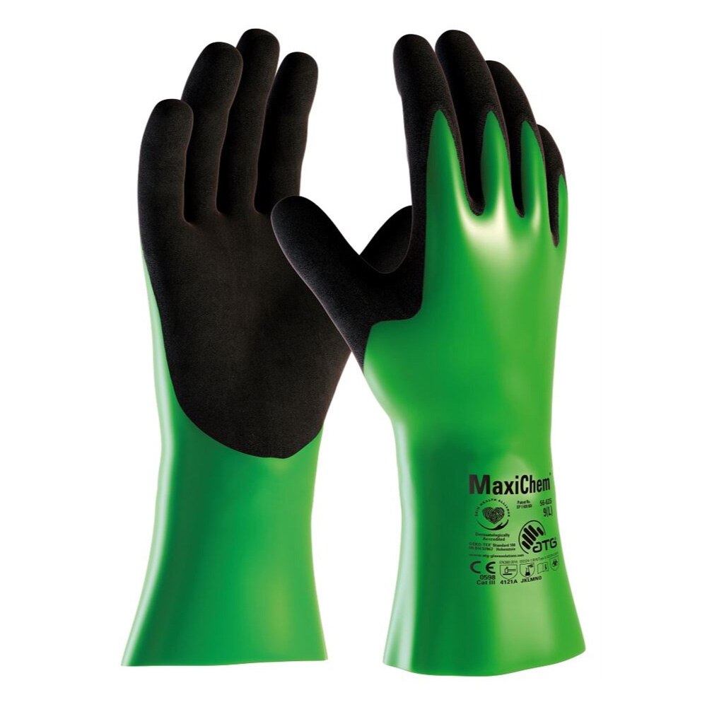 Manusi de protectie MaxiChem - complet imersate in nitril 35 cm - 4121 (56 635), culoare verde - negru, marimea 8