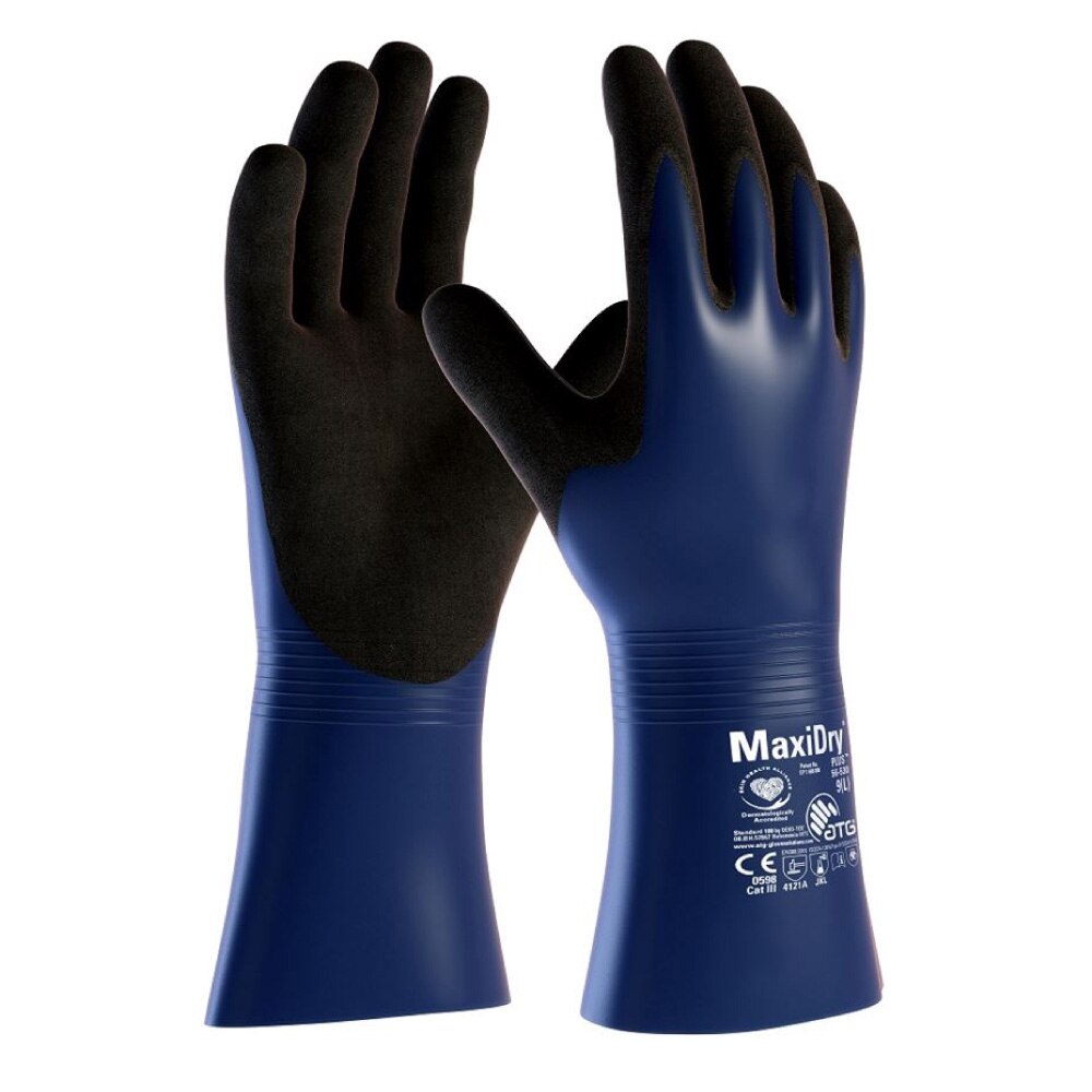 Manusi de protectie MaxiDry Plus - complet imersate in nitril 30 cm - 4121 (56 530), culoare albastru - negru, marimea 9