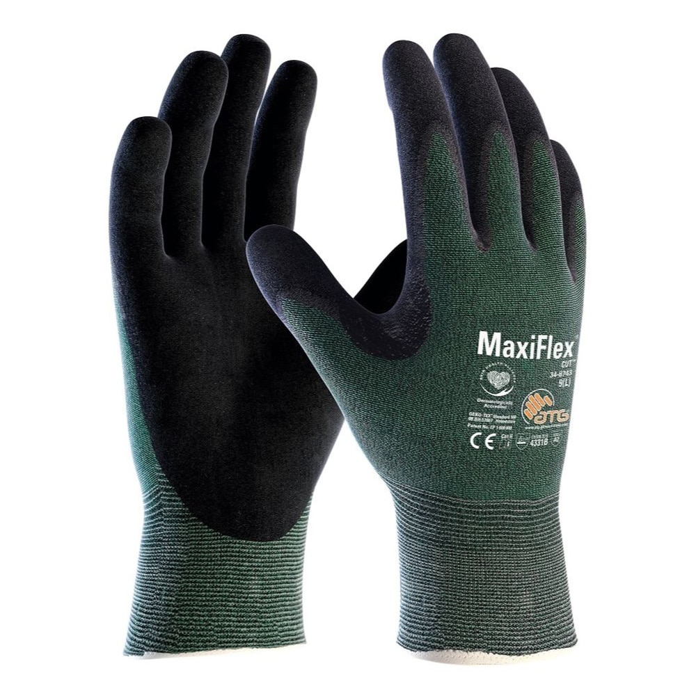 Manusi de protectie MaxiFlex Cut - 4331 (34 8743), culoare verde - negru, marimea 11