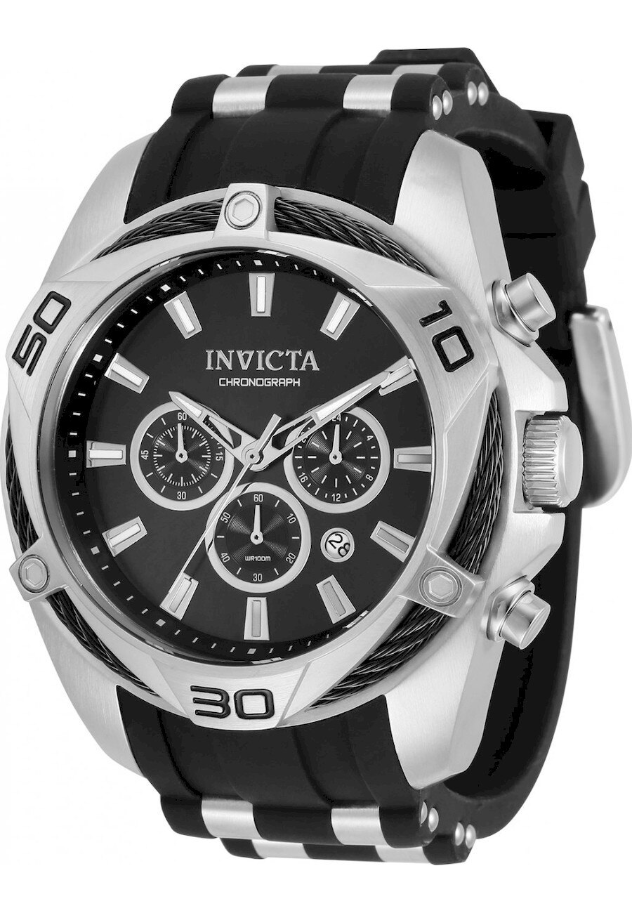 Ceas analogic, Invicta, 34137, 50 mm, Negru/Argintiu