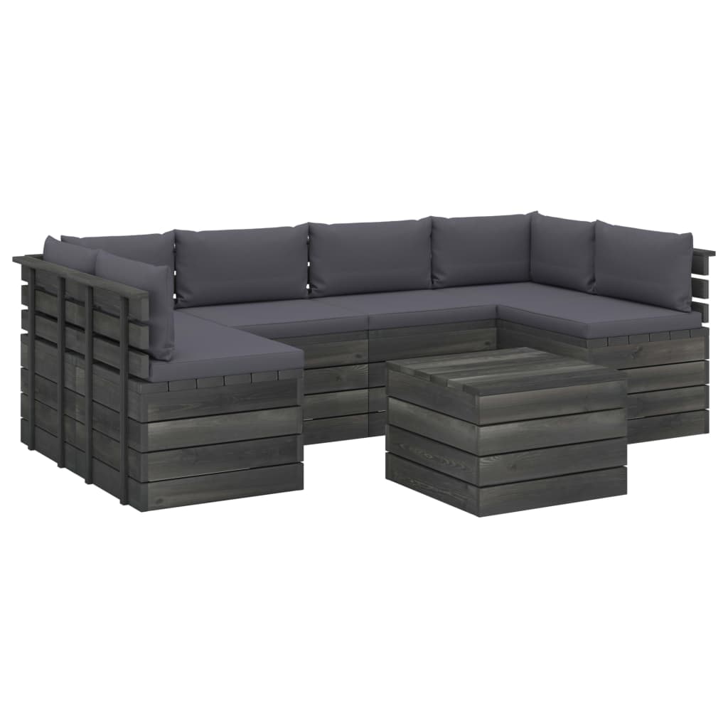 Set mobilier de gradina cu 7 piese cu perne colorate, vidaXL, Lemn, 60 x 65 x 71.5cm, Antracit