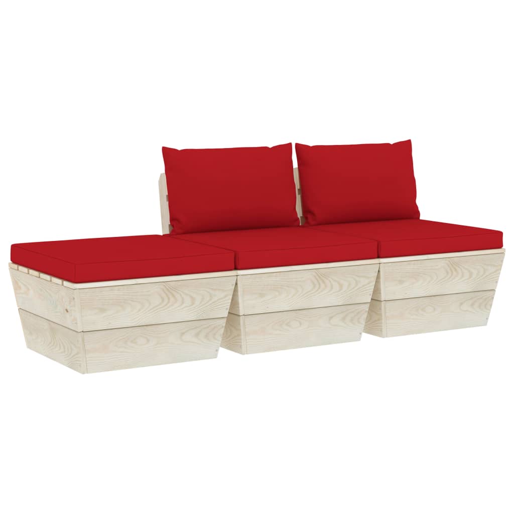 Set mobilier de gradina cu 3 piese cu perne colorate incluse, vidaXL, Lemn, 60 x 60 x 65cm, Rosu