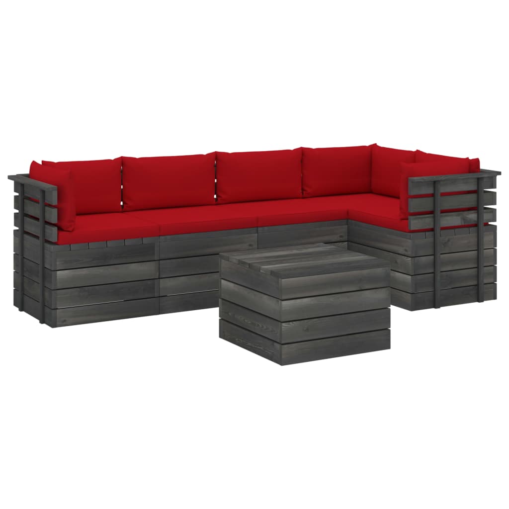 Set mobilier de gradina cu 6 piese cu perne colorate, vidaXL, Lemn, 60 x 65 x 71.5cm, Rosu