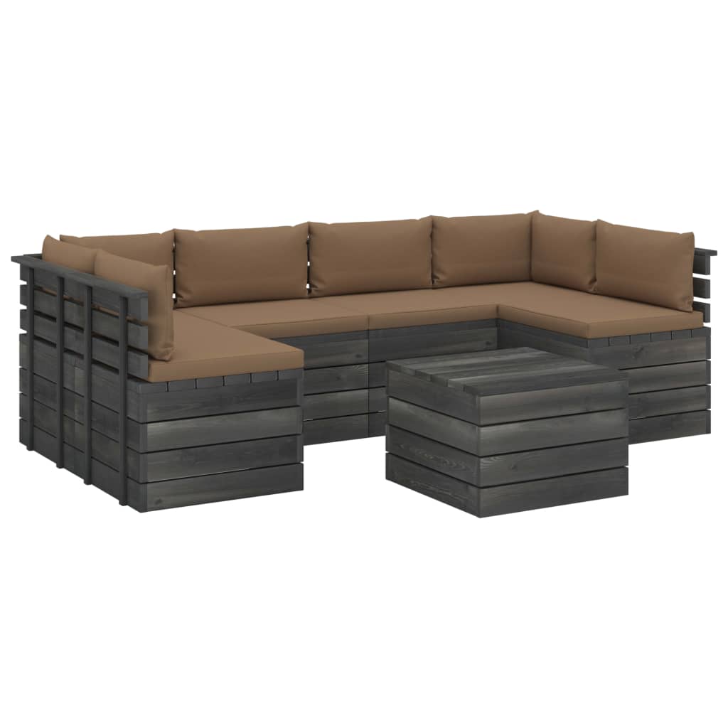 Set mobilier de gradina cu 7 piese cu perne colorate, vidaXL, Lemn, 60 x 65 x 71.5cm, Taupe