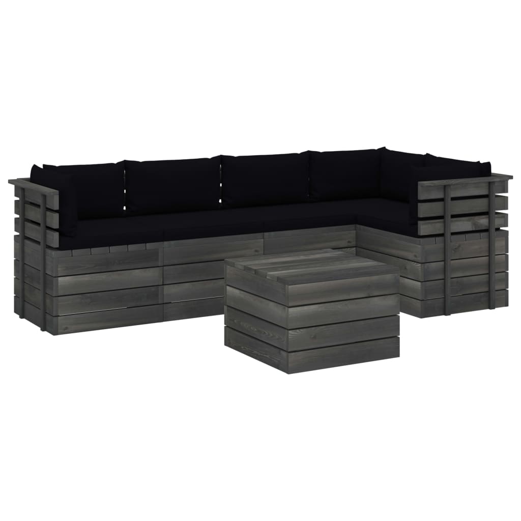Set mobilier de gradina cu 6 piese cu perne colorate, vidaXL, Lemn, 60 x 65 x 71.5cm, Negru