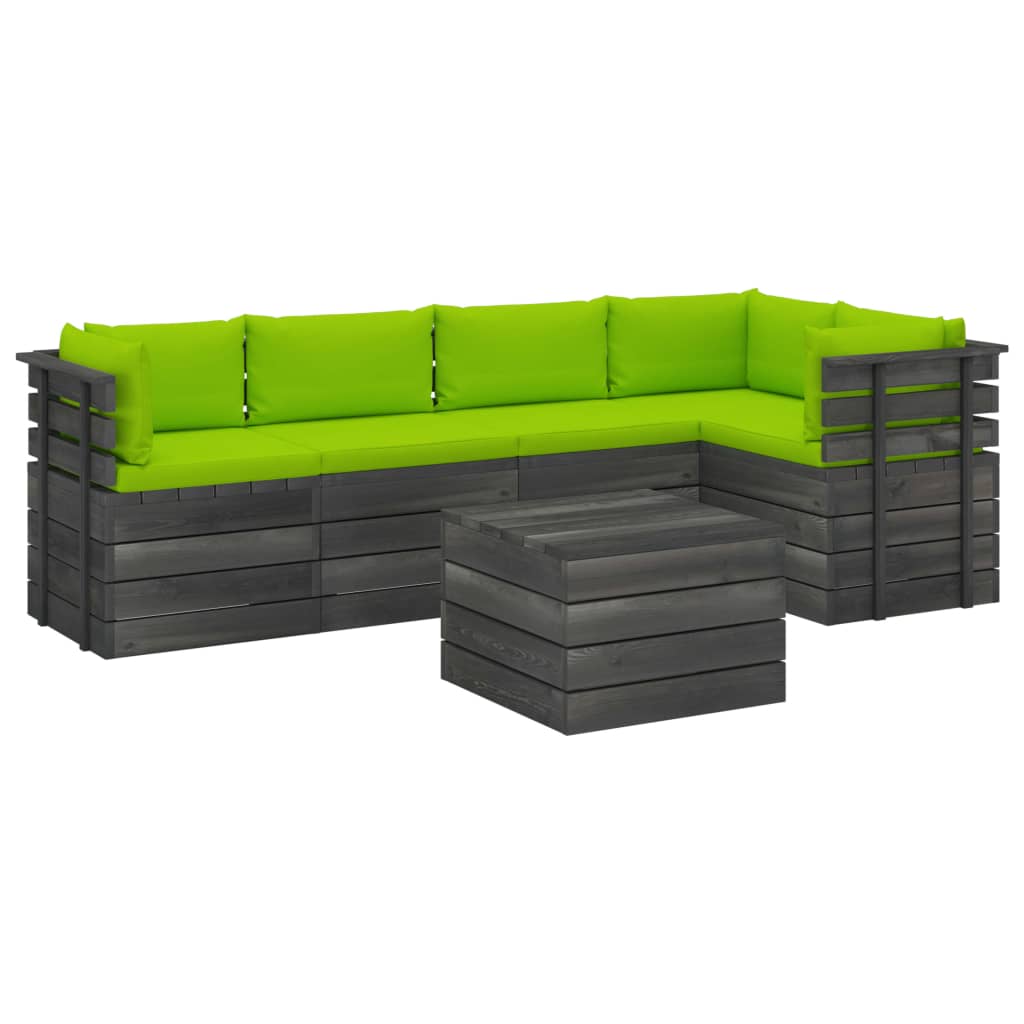 Set mobilier de gradina cu 6 piese cu perne colorate, vidaXL, Lemn, 60 x 65 x 71.5cm, Verde deschis
